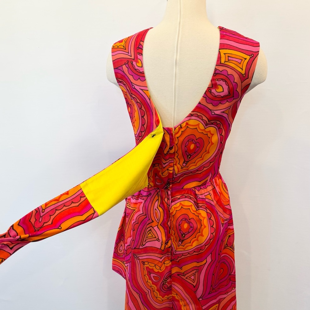 Vintage Malia Hawaiian Pink Orange Mod Heart Paisley 60s 70s Shift Dress 12 - Picture 8 of 11
